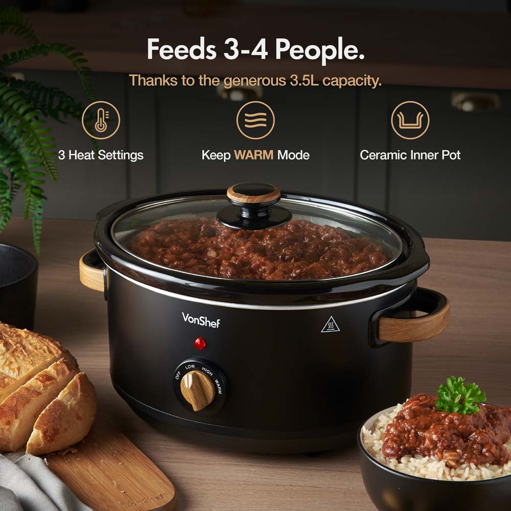 Fika Black & Wood 3.5L Slow Cooker