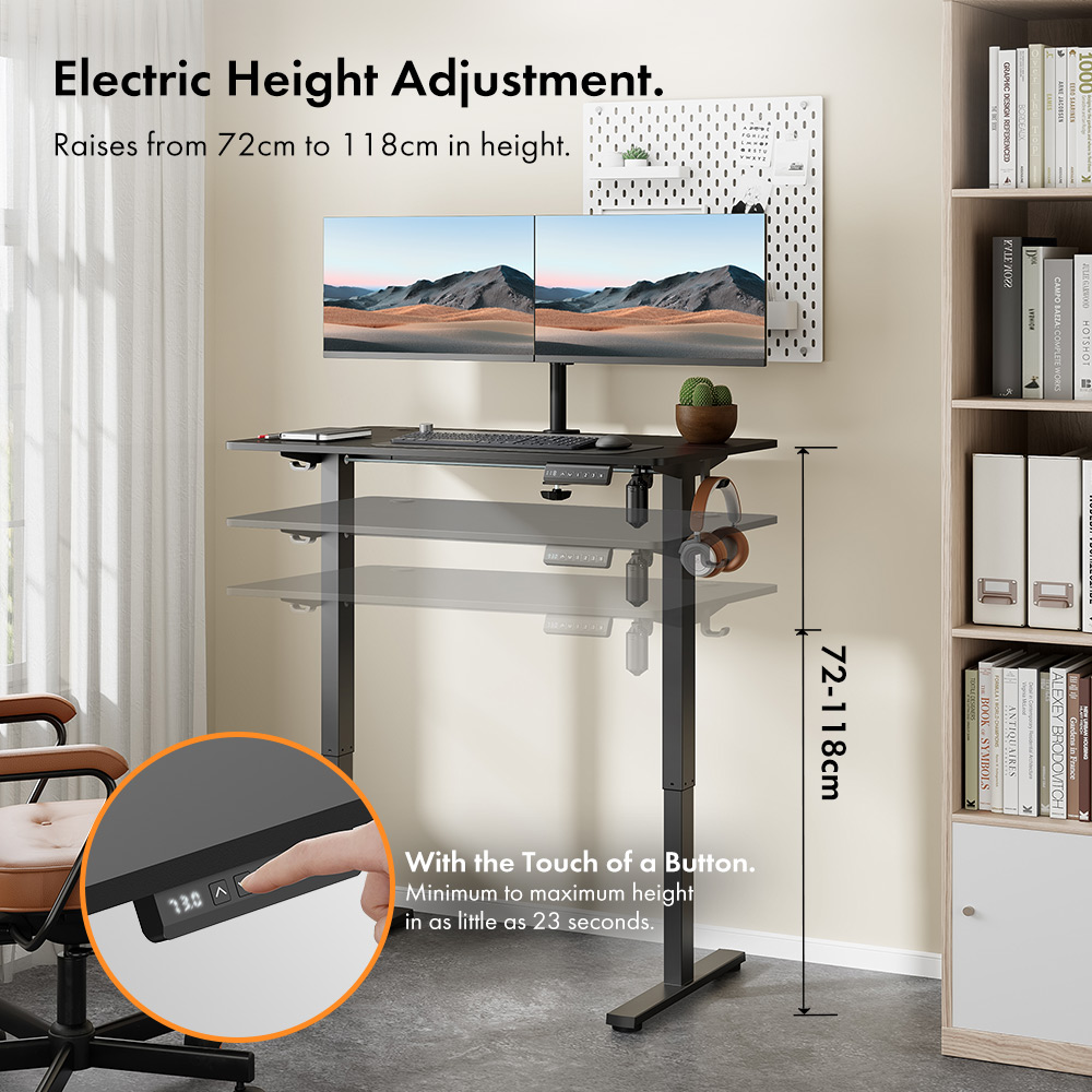 Black Standing Desk 100x60cm with USB-C Charging Port