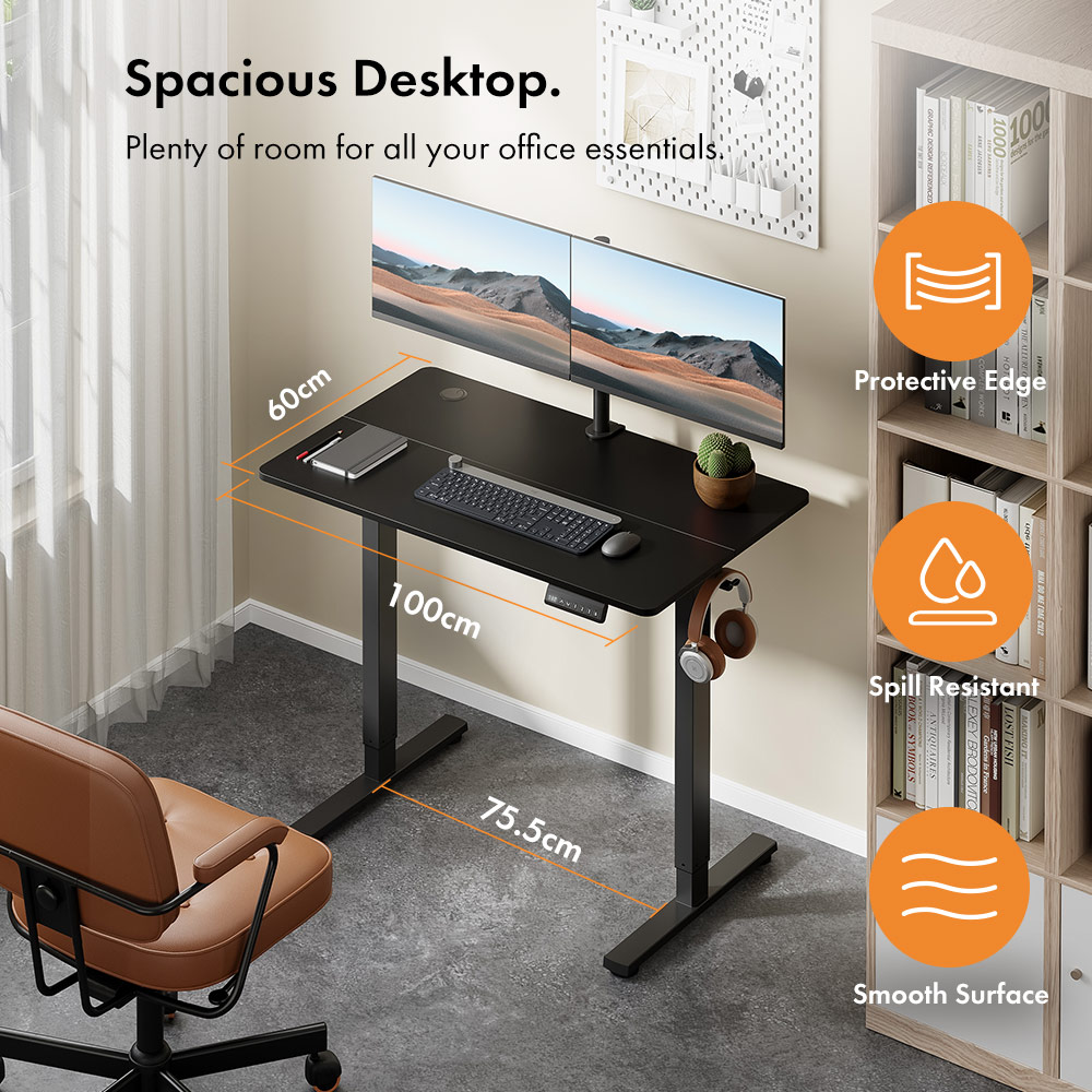 Black Standing Desk 100x60cm with USB-C Charging Port