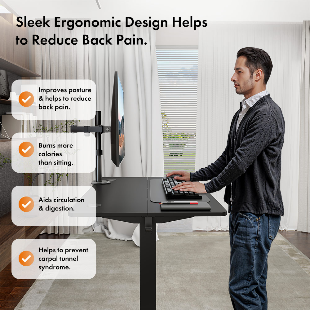 Black Standing Desk 100x60cm with USB-C Charging Port