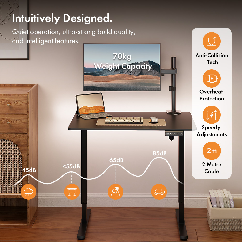Black Standing Desk 100x60cm with USB-C Charging Port
