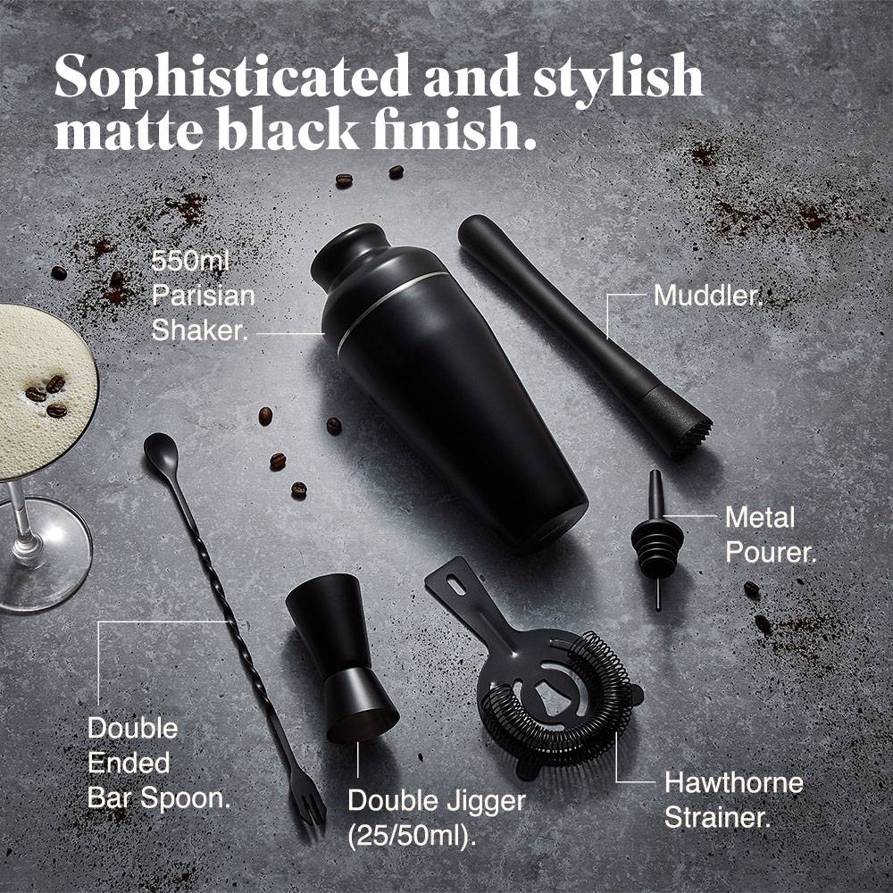 Parisian Black Cocktail Shaker Set – 6 Piece