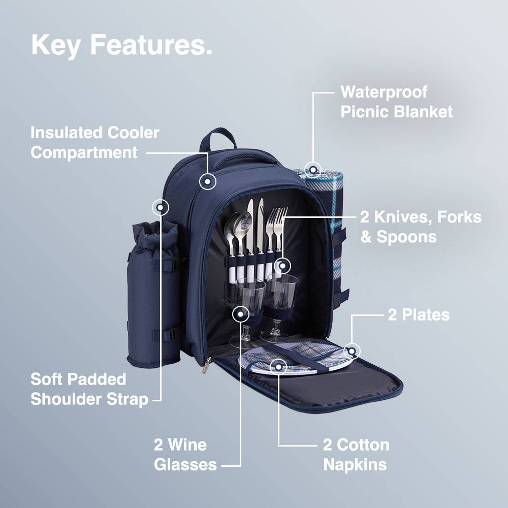 Navy Picnic Backpack - 2 Person