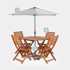 Wooden Dining Set with Parasol & 9kg Base