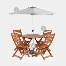 Wooden Dining Set w/ Grey Parasol & Base