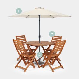 Wooden Dining Set w/ Parasol & 9kg Base