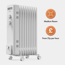 9 Fin Oil Filled Radiator 2000W - White 