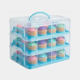 3 Tier Cupcake Carrier Blue