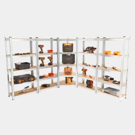 5-Tier Galvanised Steel Corner Shelving Unit x5 –  Silver (180 x 90 x 40cm)