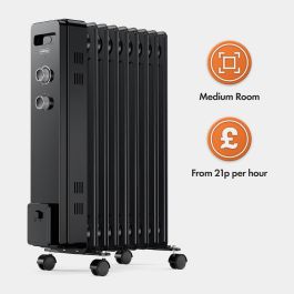 9 Fin Oil Filled Radiator 2000W - Black