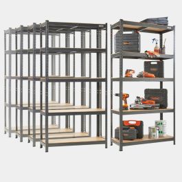 5-Tier Metal Shelving Unit x5 –  Black (180 x 90 x 40cm)