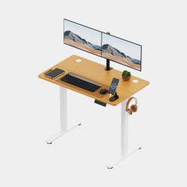 White Standing Desk with Maple Desktop 100x60cm and USB-C Charging Port