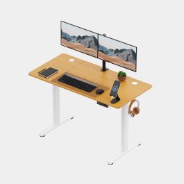 White Standing Desk with Maple Desktop 120x60cm and USB-C Charging Port