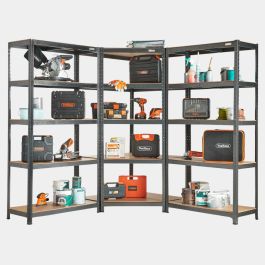 5-Tier Metal Corner Shelving Unit x3 –  Grey (180 x 90 x 40cm)