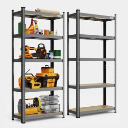 5-Tier Metal Shelving Unit x2 –  Grey (180 x 90 x 40cm)