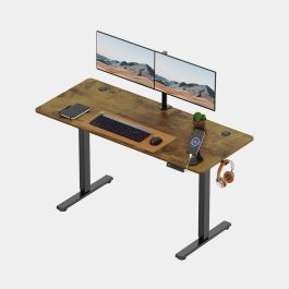 Black Standing Desk with Walnut Desktop 140x60cm and USB-C Charging Port