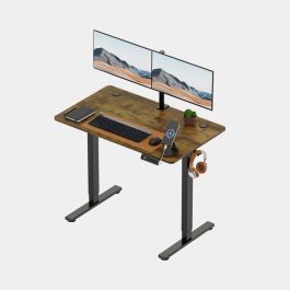 Black Standing Desk with Walnut Desktop 100x60cm and USB-C Charging Port