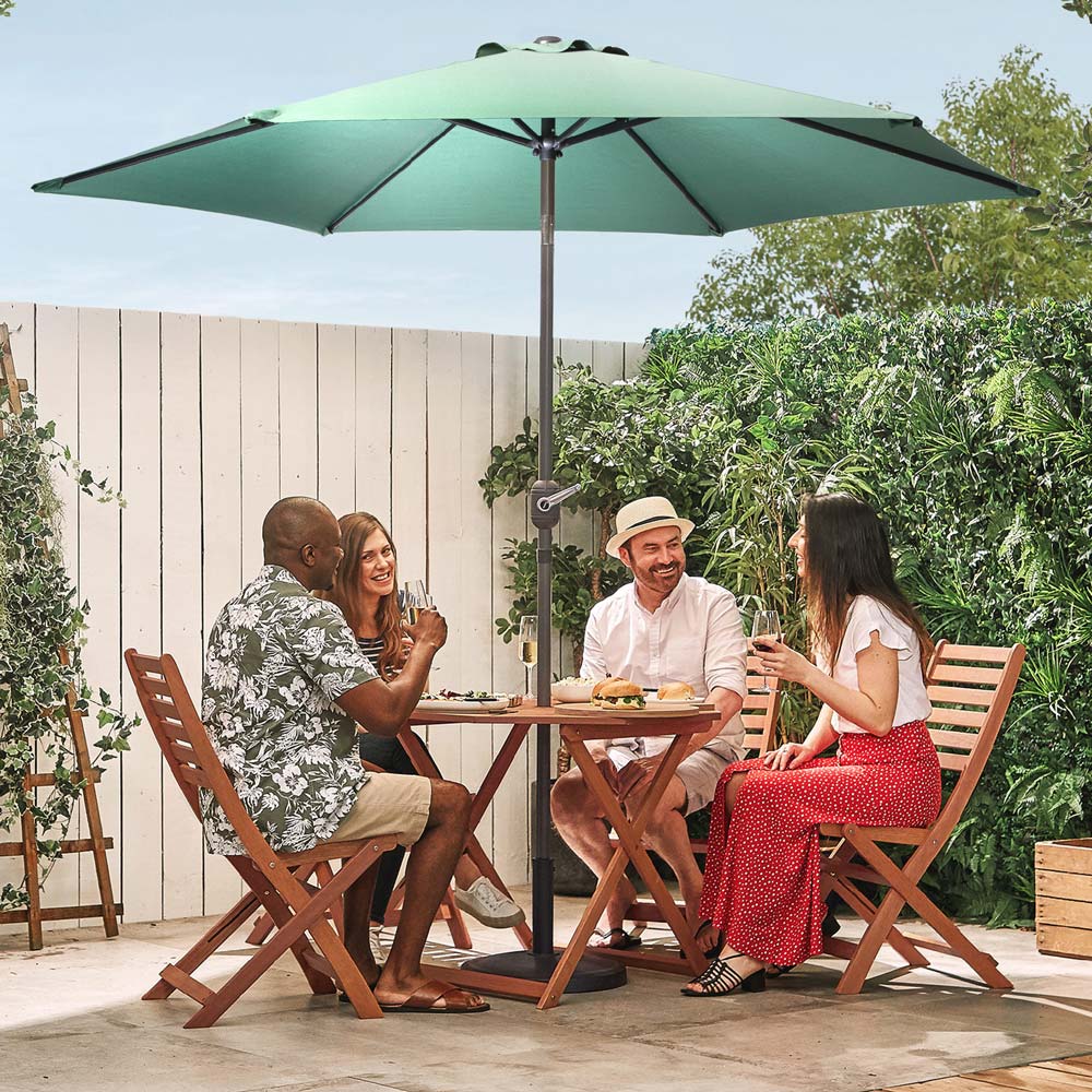 Dark Green 2.7m Steel Garden Parasol & Base Set (12kg)