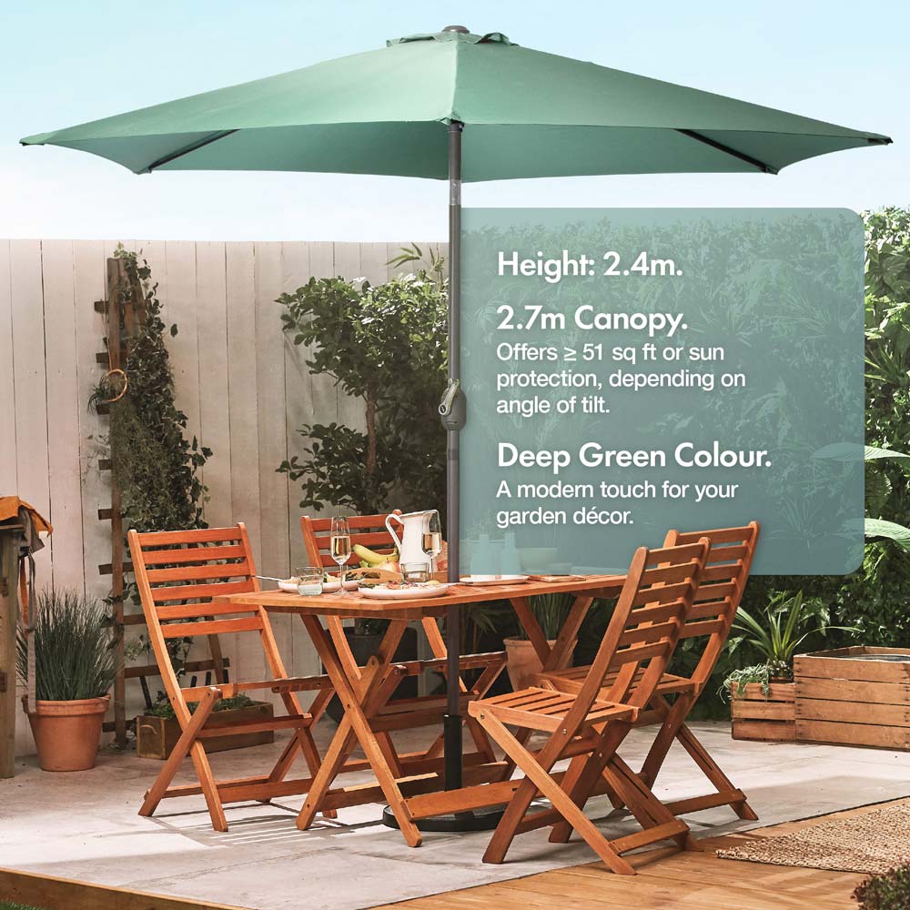 Dark Green 2.7m Steel Garden Parasol & Base Set (9kg)