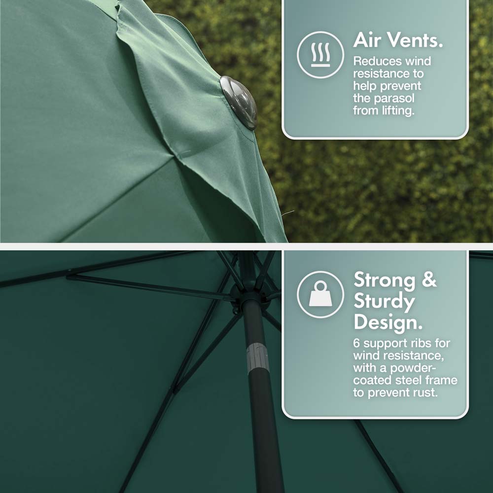 Dark Green 2.7m Steel Garden Parasol & Base Set (9kg)