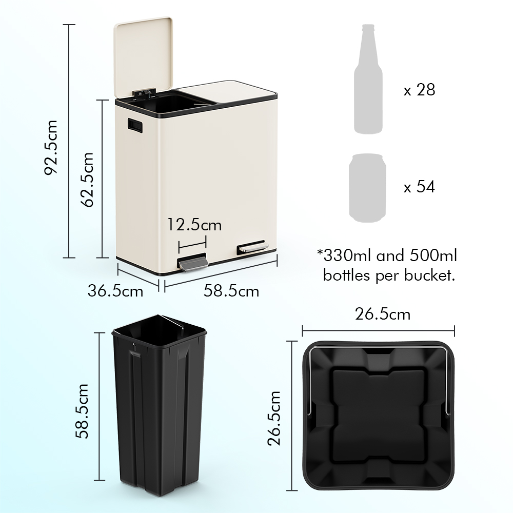 Matte Cream Double Bin - 60L