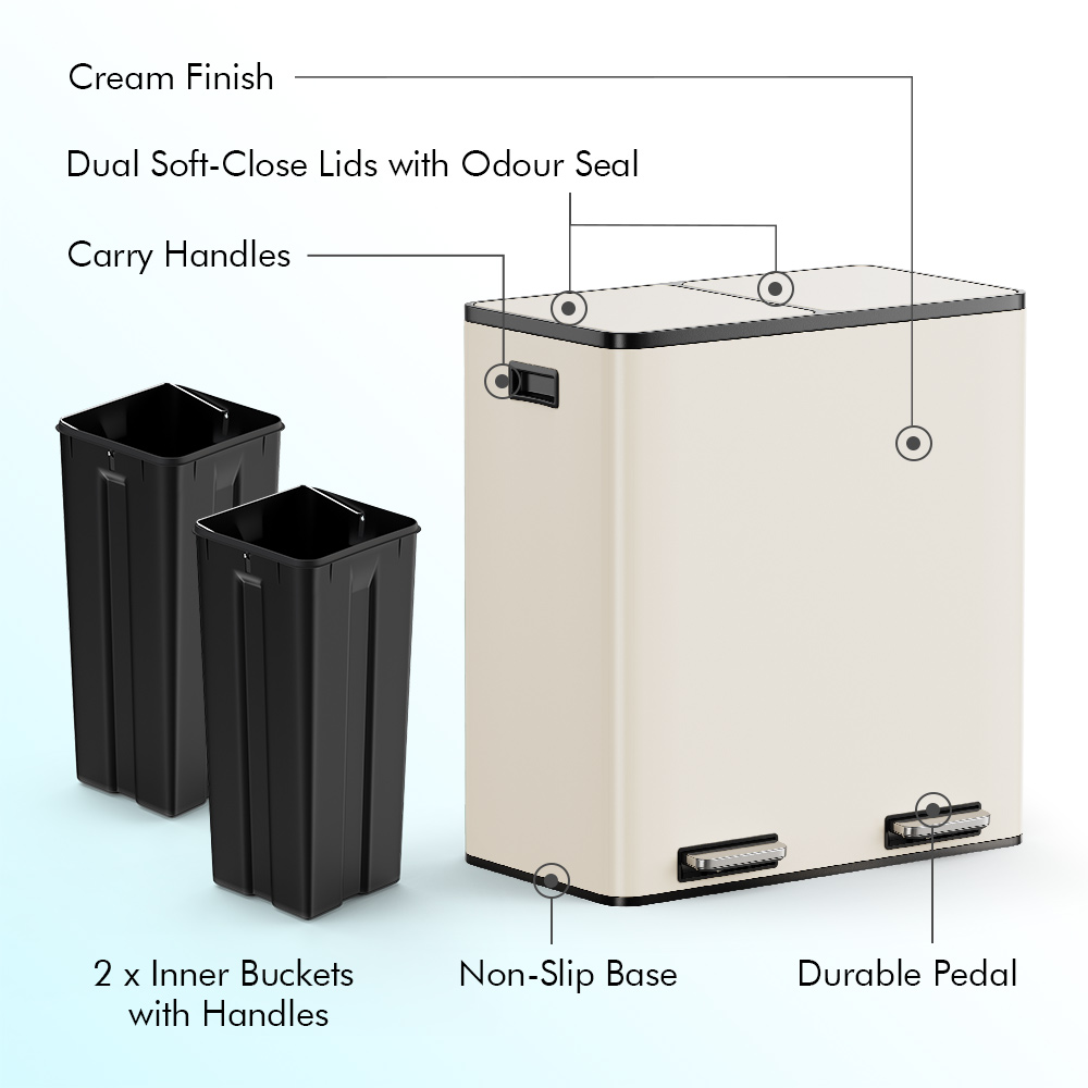 Matte Cream Double Bin - 60L