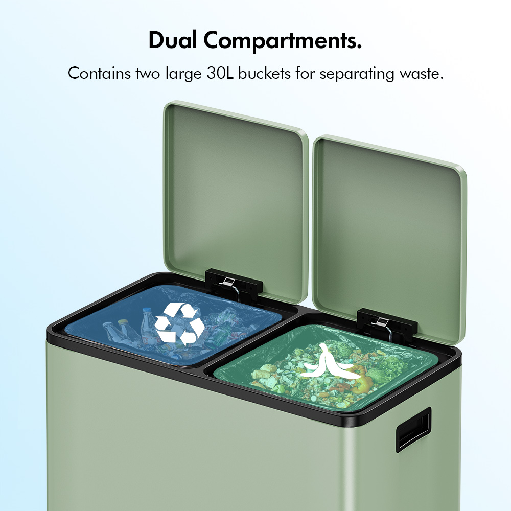 Matte Sage Green Double Bin - 60L