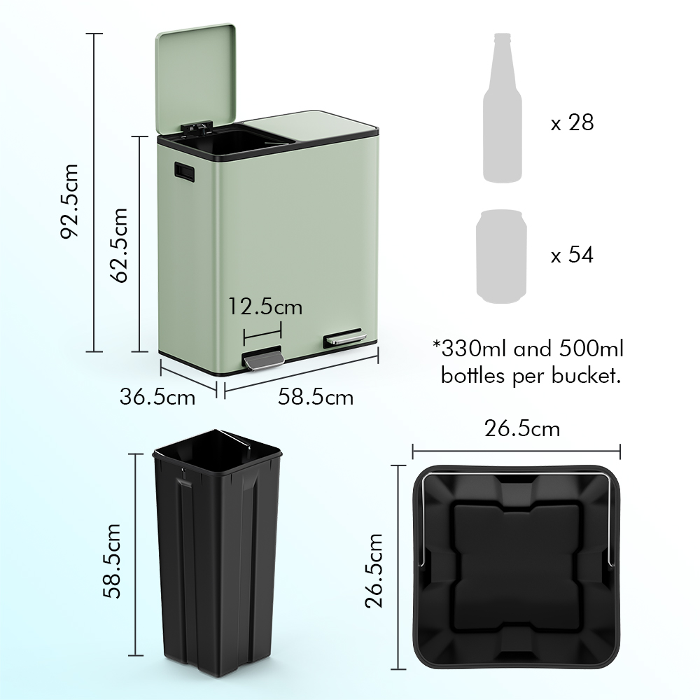 Matte Sage Green Double Bin - 60L