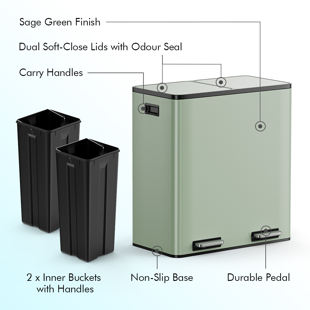 Matte Sage Green Double Bin - 60L