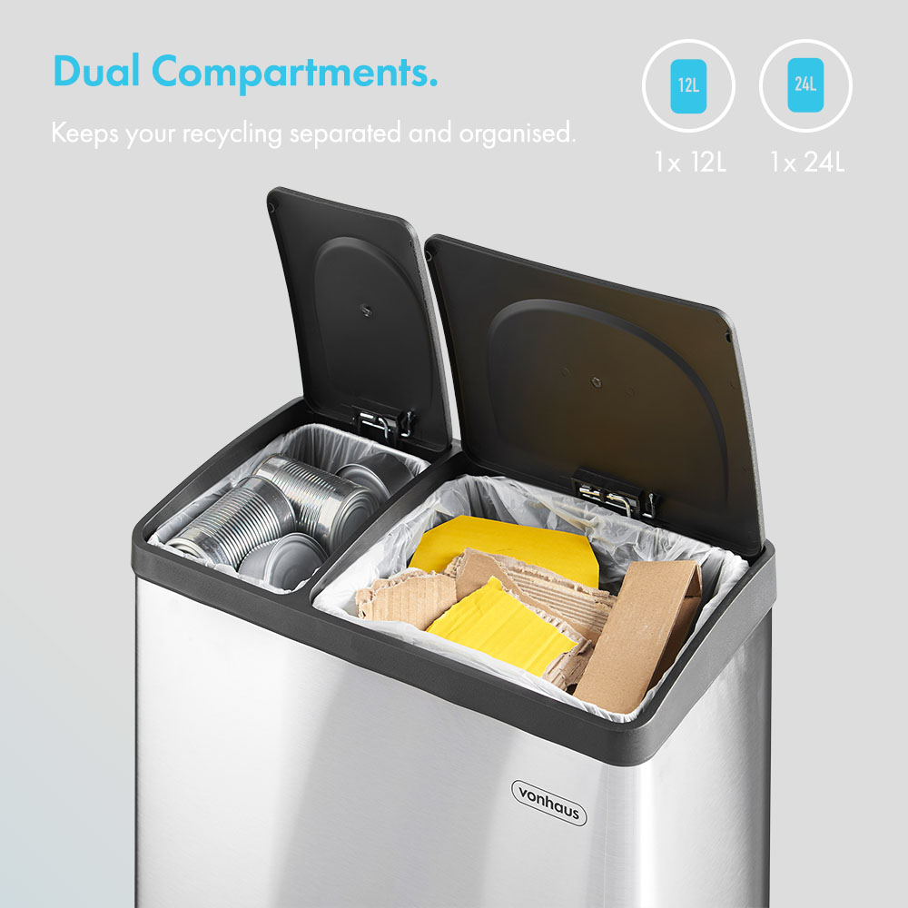 Double Compartment Pedal Recycling Bin - 36L 