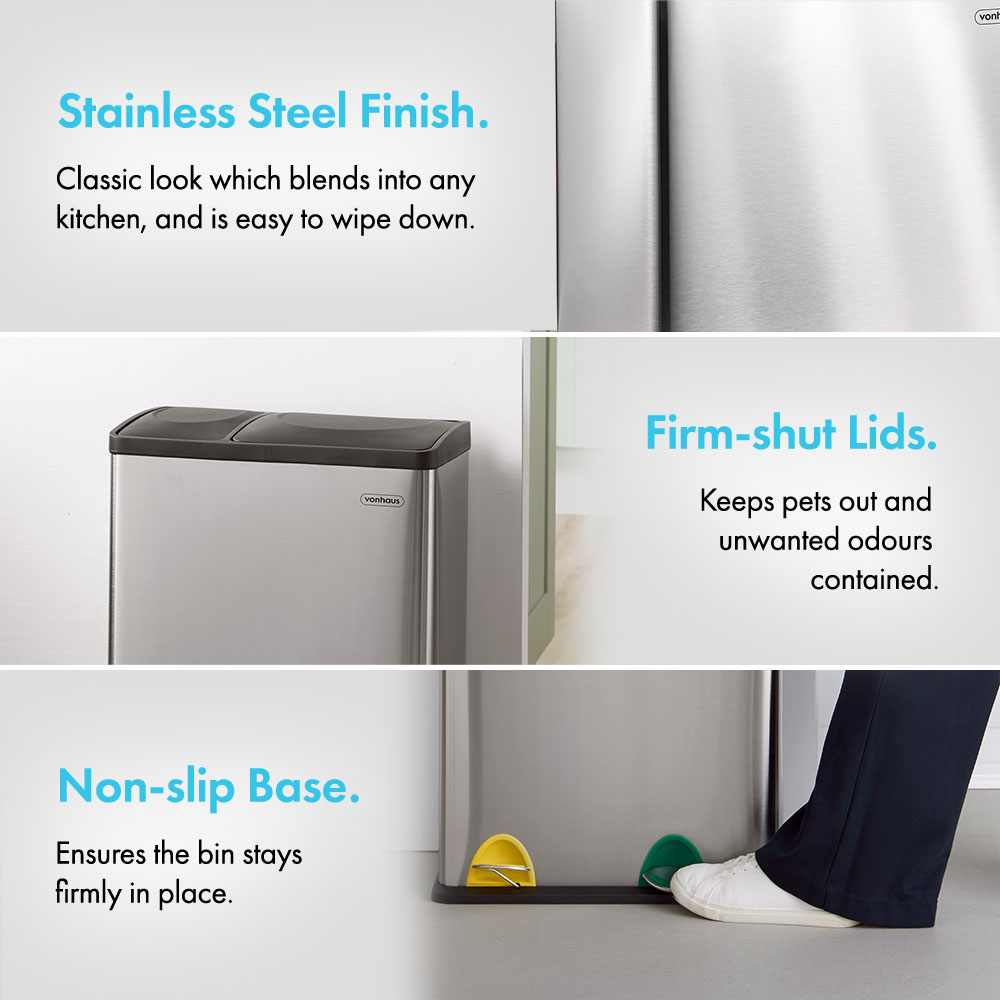 Double Compartment Pedal Recycling Bin - 36L 