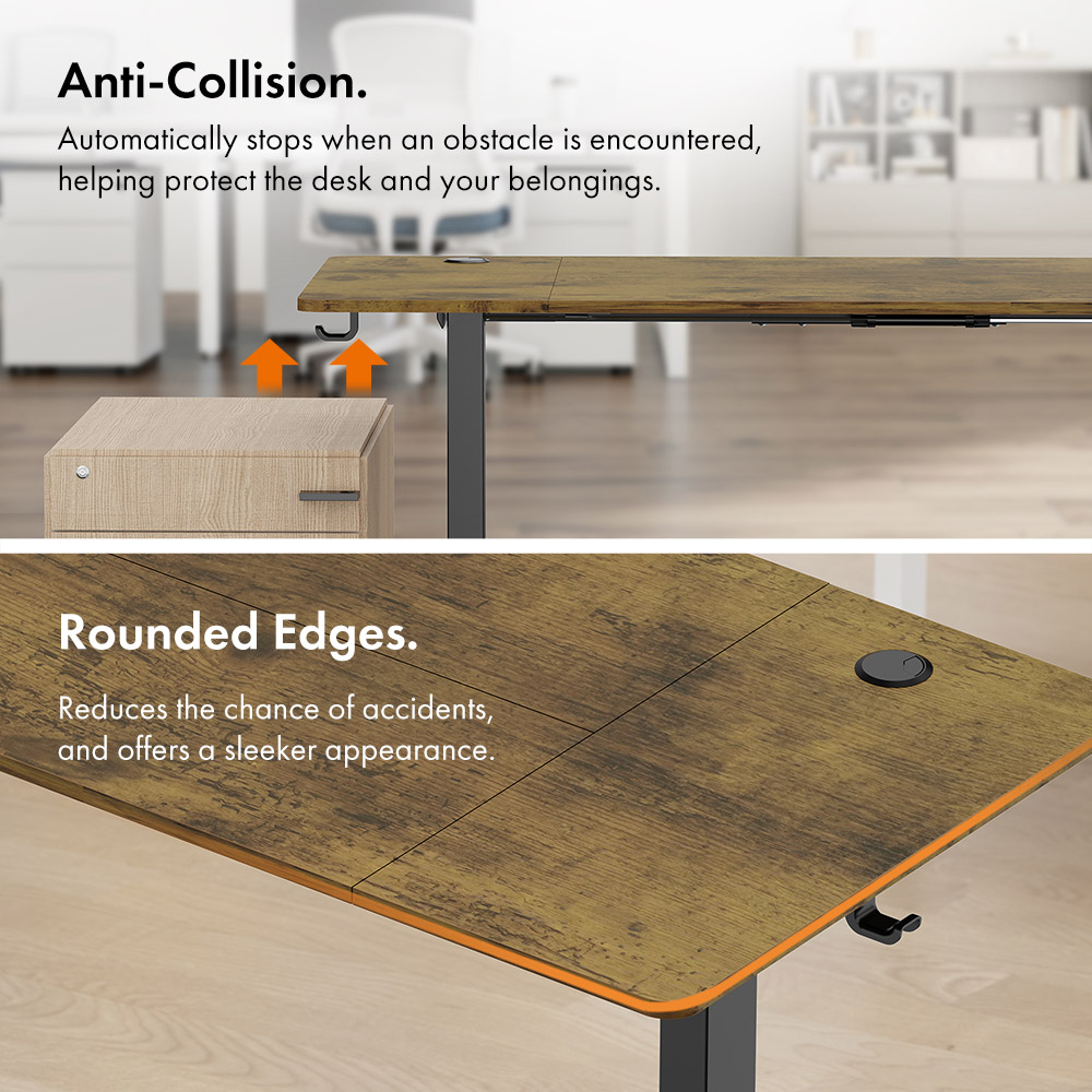 Black Standing Desk with Walnut Desktop 140x60cm and USB-C Charging Port
