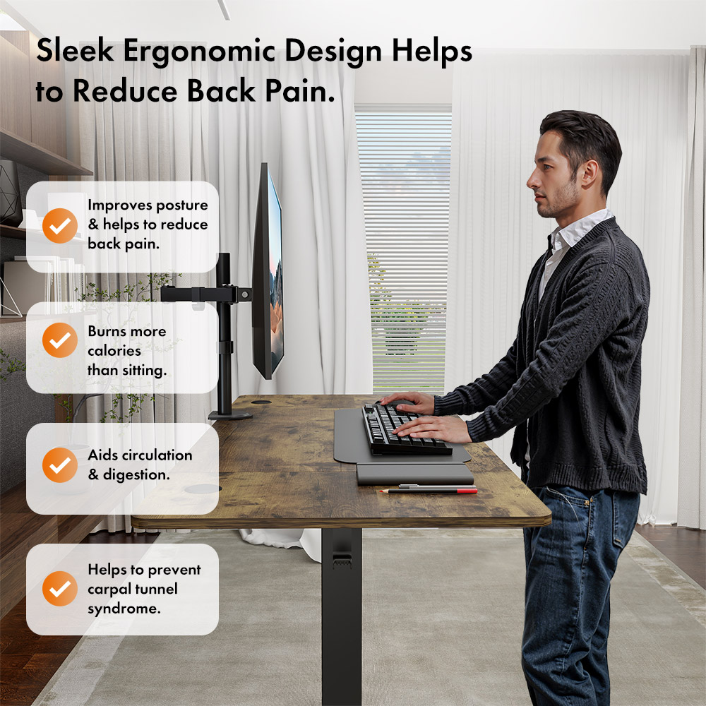 Black Standing Desk with Walnut Desktop 140x60cm and USB-C Charging Port
