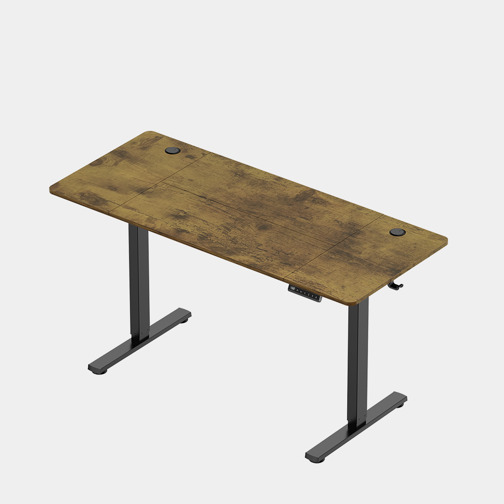 Black Standing Desk with Walnut Desktop 140x60cm and USB-C Charging Port