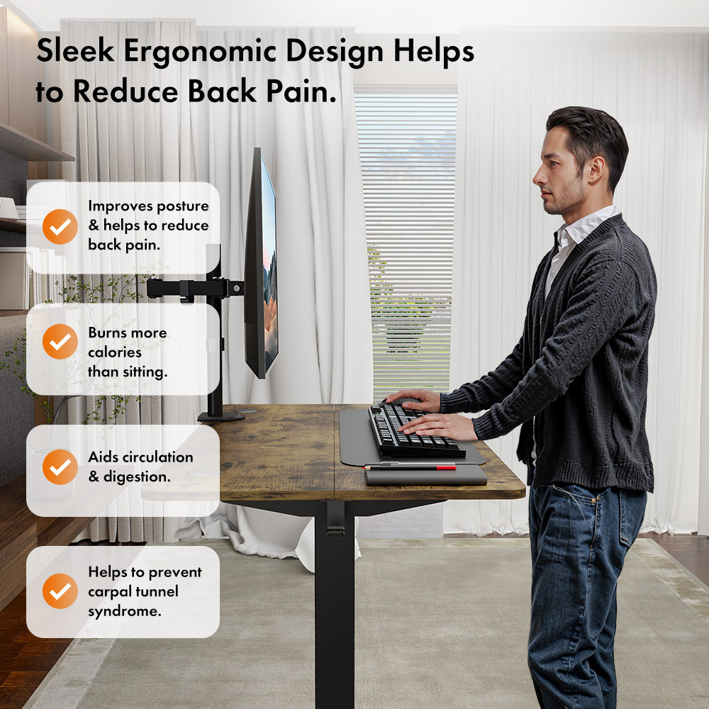 Black Standing Desk with Walnut Desktop 100x60cm and USB-C Charging Port