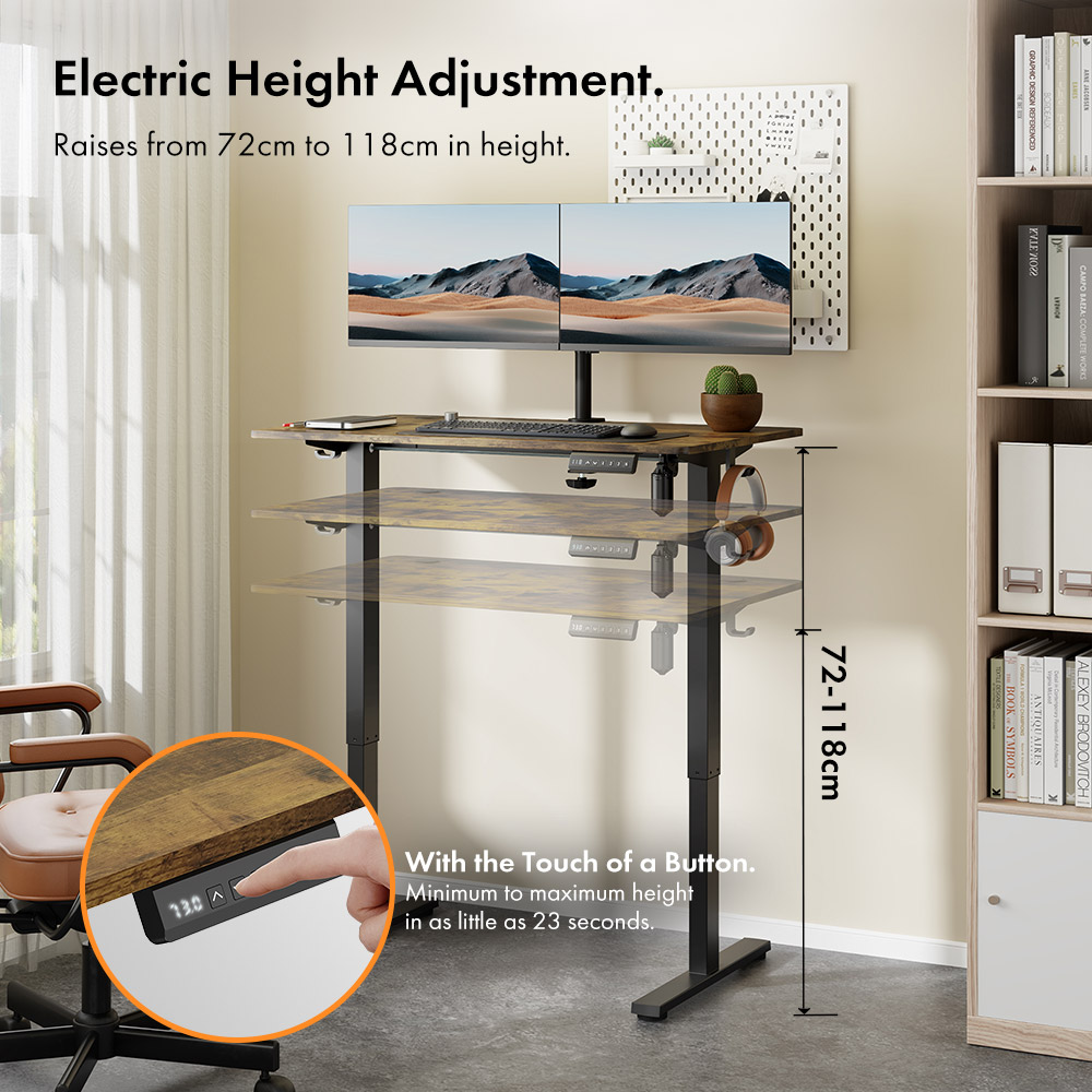 Black Standing Desk with Walnut Desktop 100x60cm and USB-C Charging Port