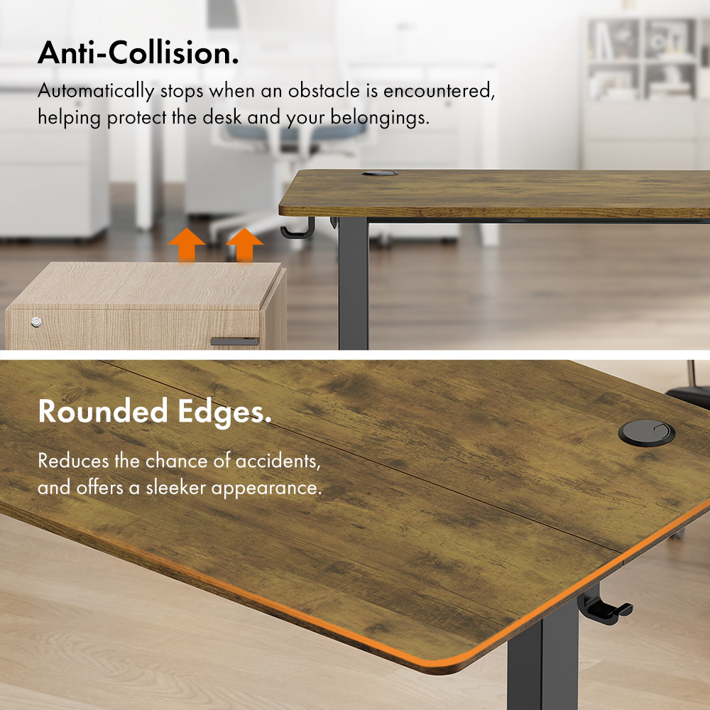 Black Standing Desk with Walnut Desktop 100x60cm and USB-C Charging Port