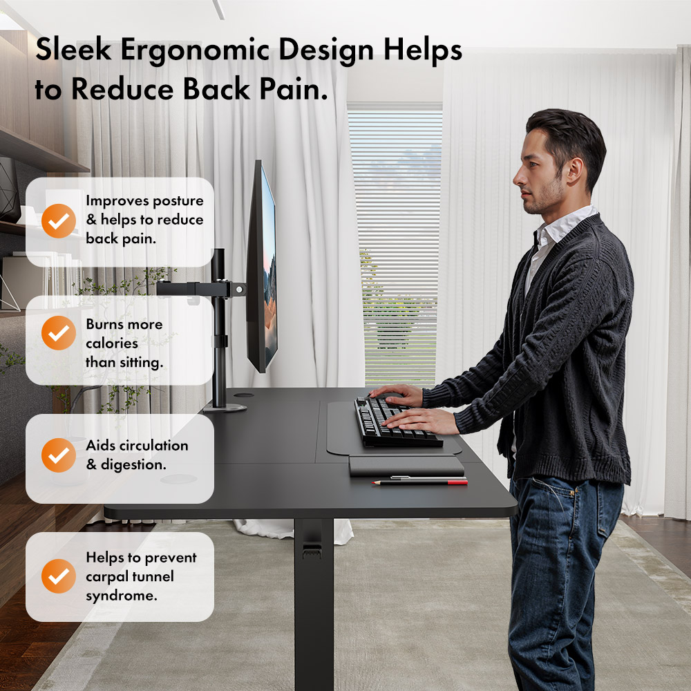 Black Standing Desk 140x60cm with USB-C Charging Port