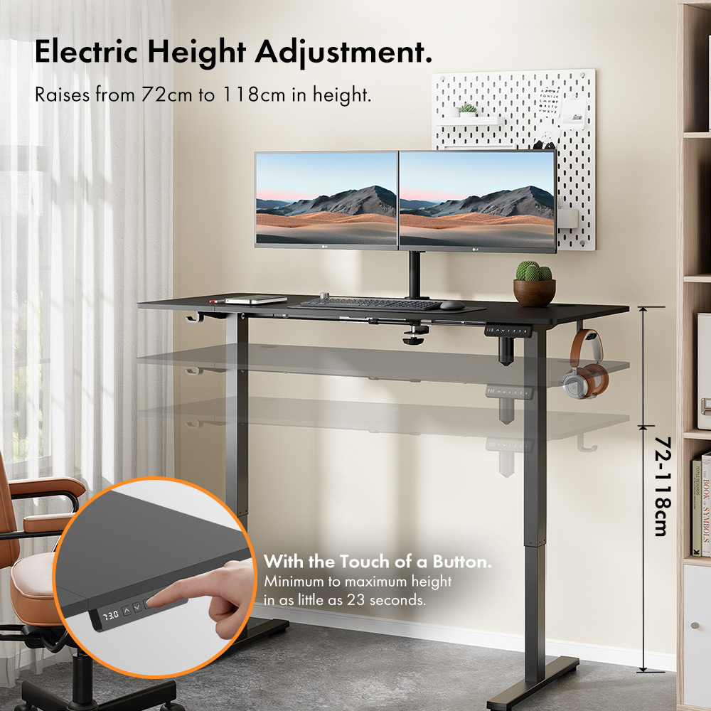 Black Standing Desk 140x60cm with USB-C Charging Port