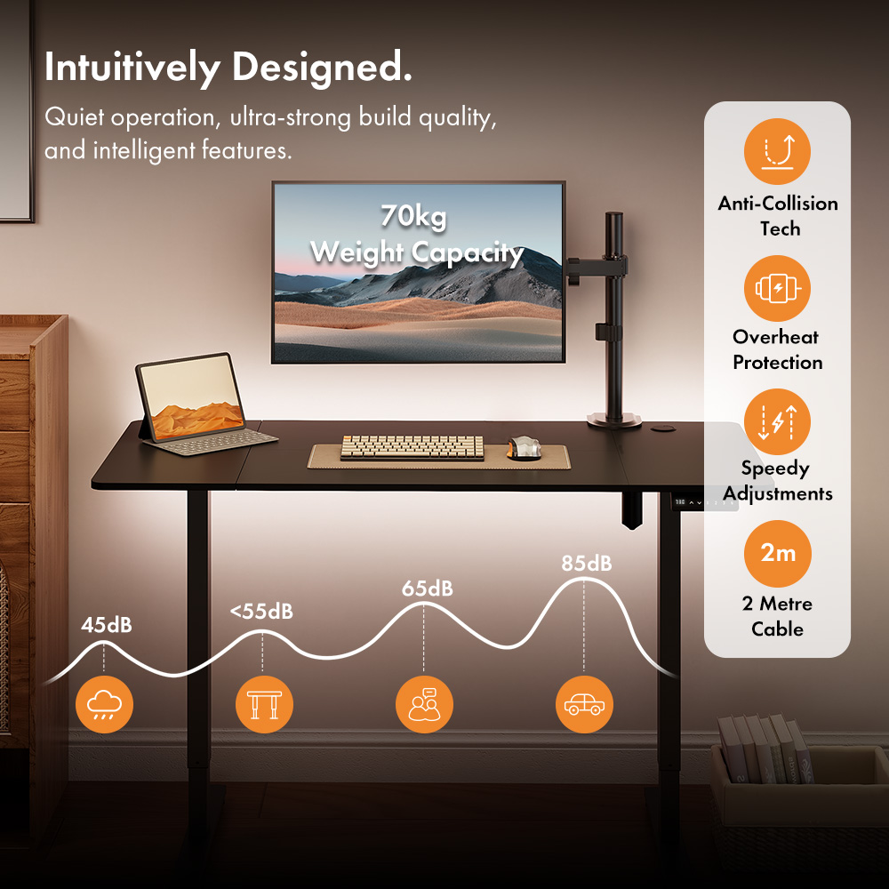 Black Standing Desk 140x60cm with USB-C Charging Port