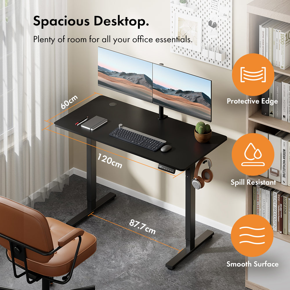 Black Standing Desk 120x60cm with USB-C Charging Port
