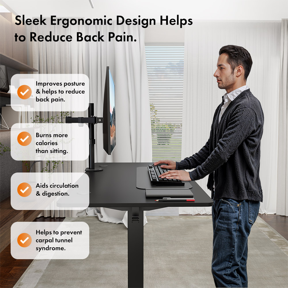 Black Standing Desk 120x60cm with USB-C Charging Port