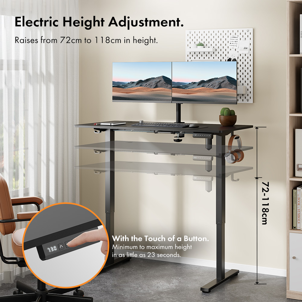 Black Standing Desk 120x60cm with USB-C Charging Port