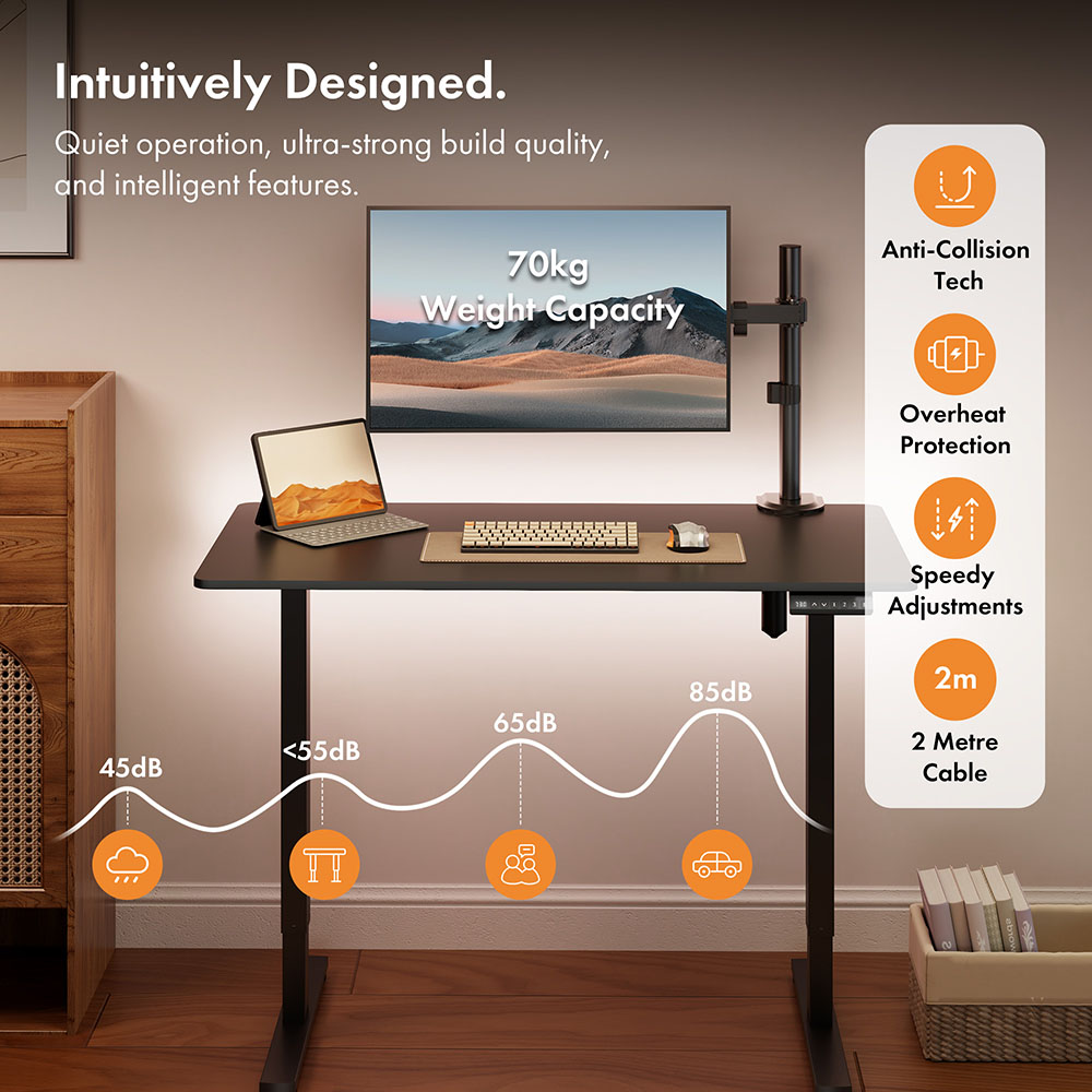 Black Standing Desk 120x60cm with USB-C Charging Port