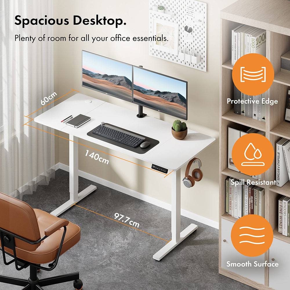 White Standing Desk 140x60cm with USB-C Charging Port