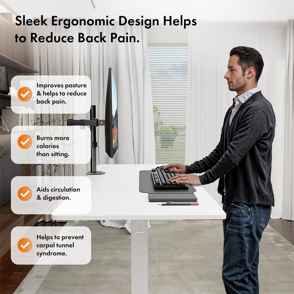 White Standing Desk 140x60cm with USB-C Charging Port