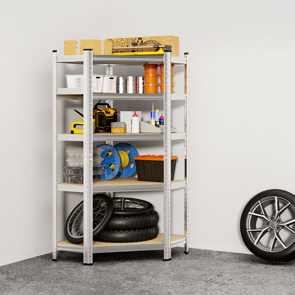 5-Tier Galvanised Steel Corner Shelving Unit x5 –  Silver (180 x 90 x 40cm)