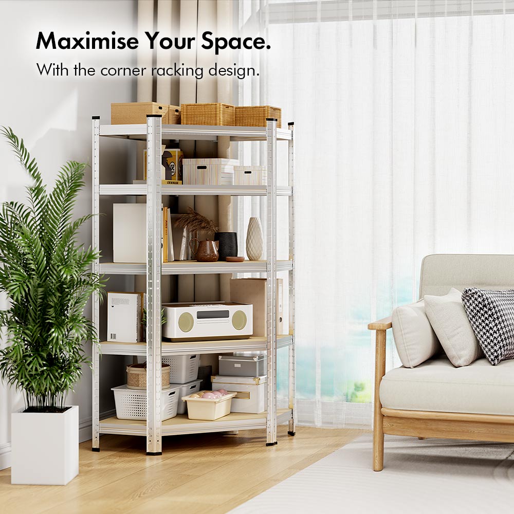 5-Tier Galvanised Steel Corner Shelving Unit x5 –  Silver (180 x 90 x 40cm)