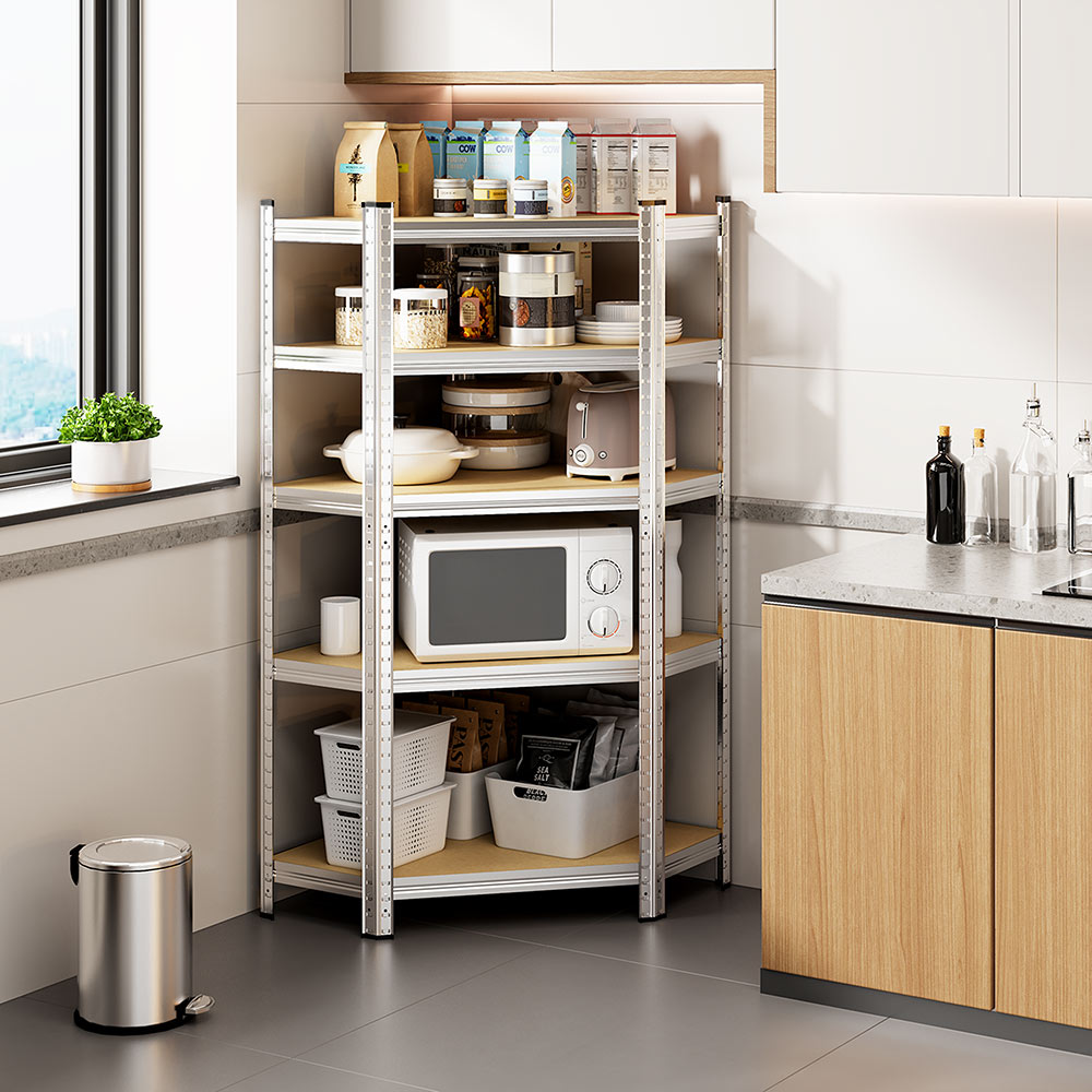 5-Tier Galvanised Steel Corner Shelving Unit x5 –  Silver (180 x 90 x 40cm)