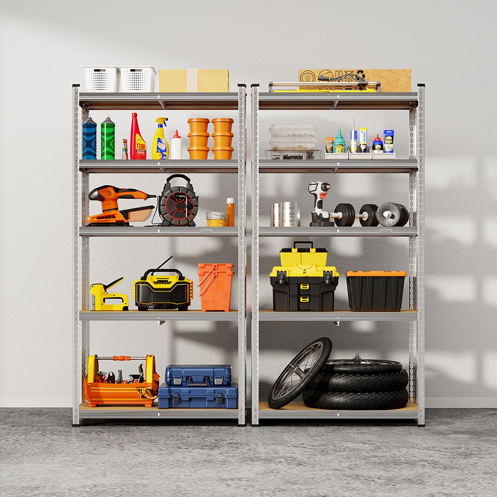 5-Tier Galvanised Steel Corner Shelving Unit x5 –  Silver (180 x 90 x 40cm)